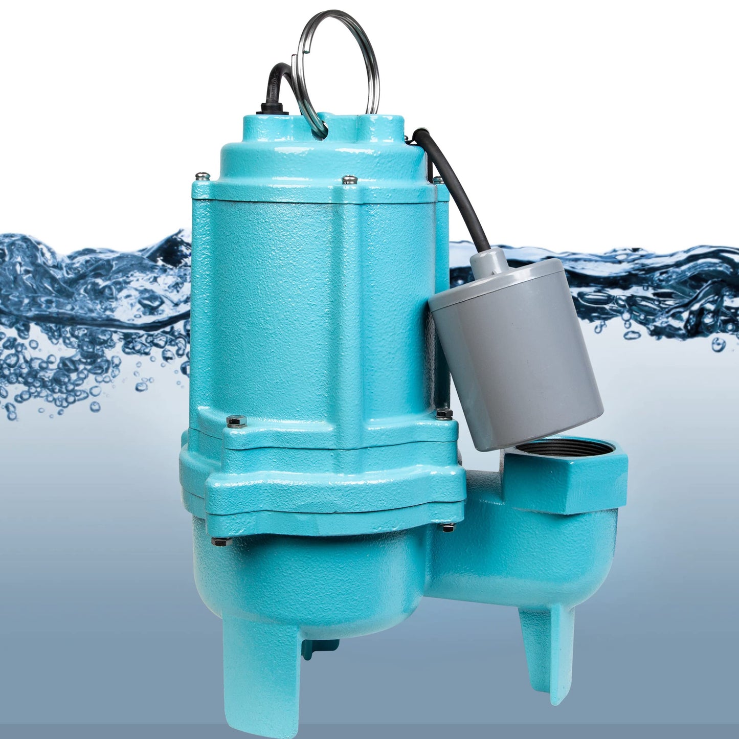 Little Giant 9SC-CIA-RF 115 Volt, 4/10 HP, 6000 GPH Epoxy-Coated Cast Iron Submersible Sewage Pump with Piggyback Tethered Float Switch, 20-Ft. Cord, Blue, 509412
