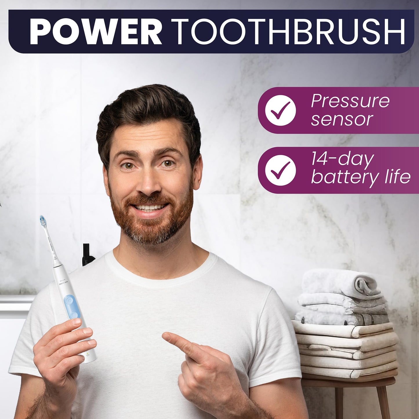 Philips Sonicare ProtectiveClean Electric Toothbrush with Plaque Control Brush Head, Rechargeable Sonicare Toothbrush with Pressure Sensor, Phillips Sonic Toothbrush, Gum Health Brush Head