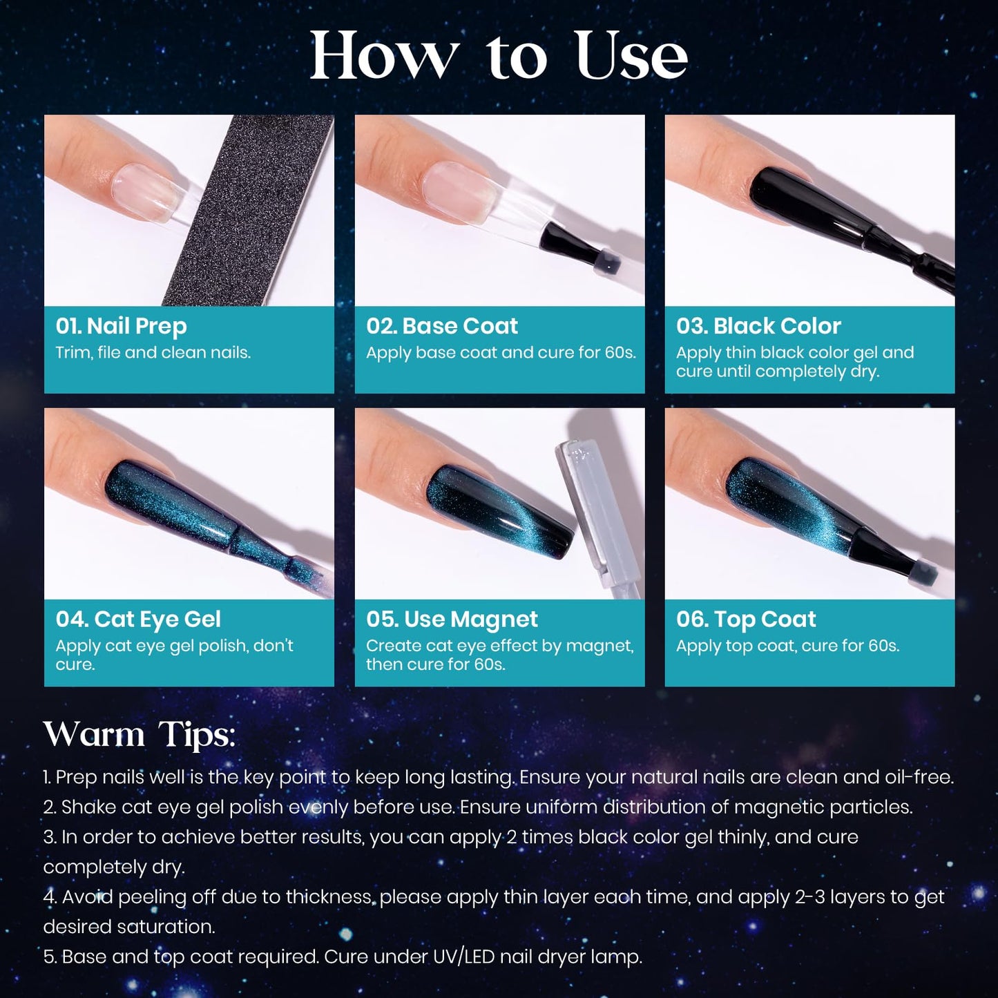 MIZHSE 8 Colors 9D Cat Eye Gel Nail Polish, Magnetic Gel Polish Kit with Magnet Stick, Galaxy Glitter Chameleon Effect Silk Velvet Cat Eye Nail Polish Soak Off Nail Art Design Ladies Gift