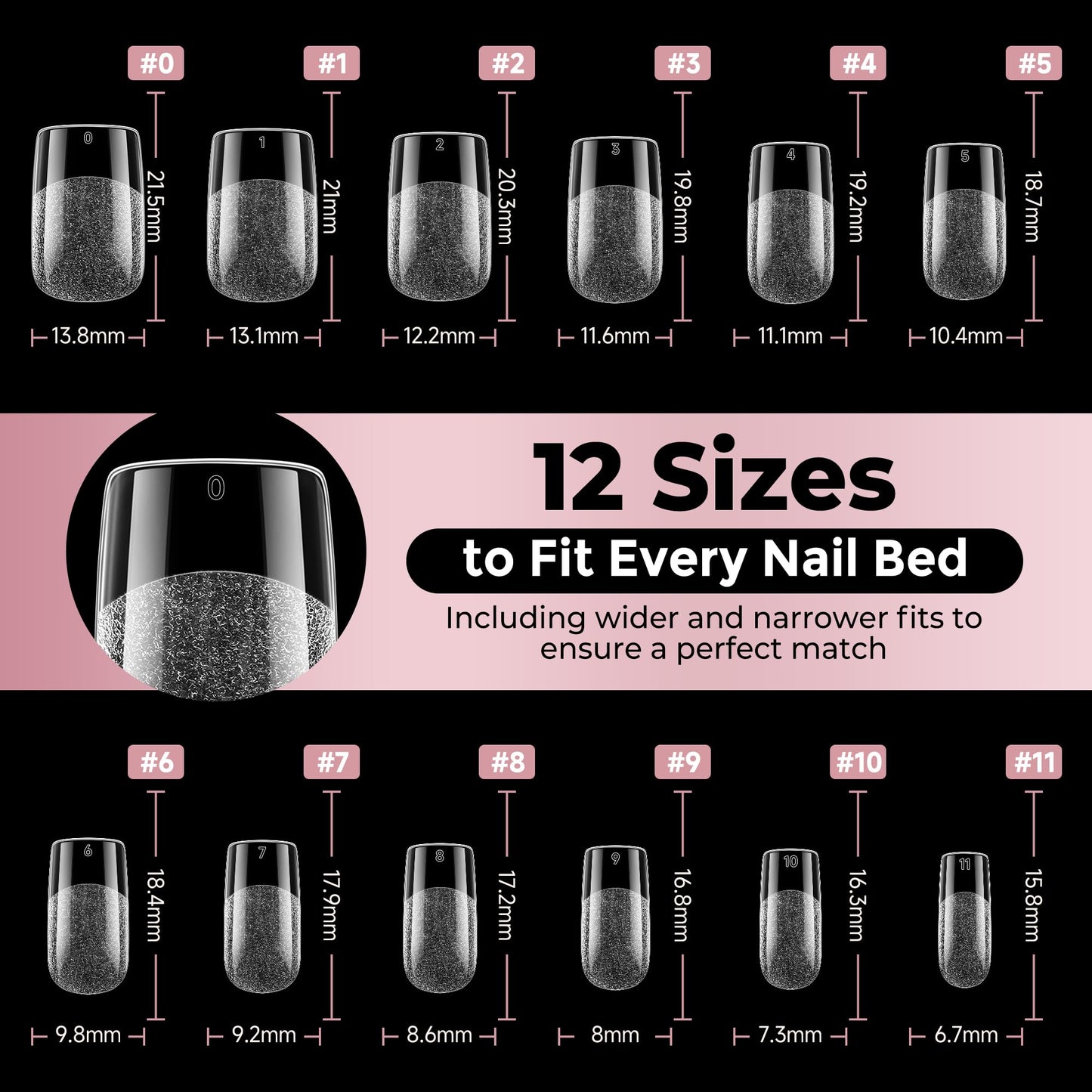 Luckyfairy Short Square Nail Tips: 240PCS Soft Gel Pre-filed Short Square Fake Tips, 12 Sizes Full Cover Acrylic False Press On Nails for DIY Nail Art Home Salon
