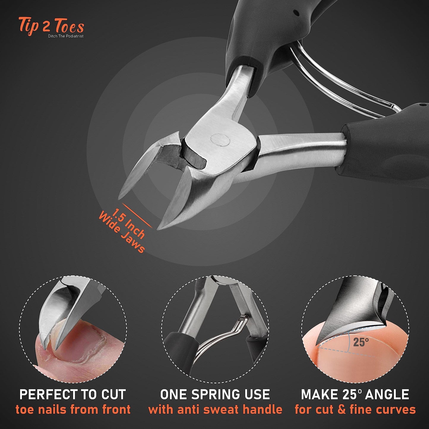 TIP2TOES 10 Pcs Ingrown Toenail Clippers for Seniors Thick Toenails- Heavy Duty Podiatrist Toe Nail Cutter for Men, Professional, and Adults- Easy Grip Handle Stainless Steel Sharp Curved Grooming Kit