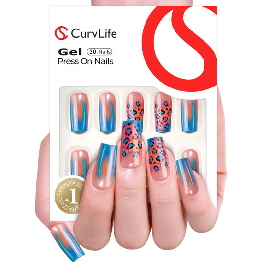 CurvLife Press On Nails Kit - Full Cover False Nail Tips with Trendy Designs, Reusable & Glue Included - Easy Application Nail Accessories for Women (leopard print, Medium)