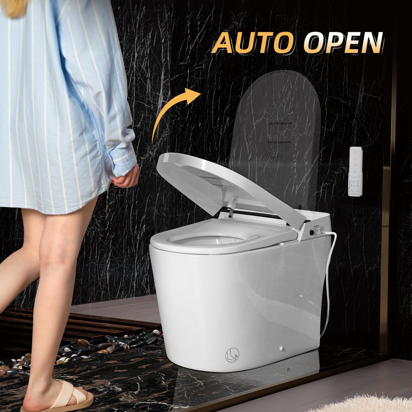 WOODBRIDGE Smart Toilet,Auto Open & Close,Foot Sensor Operation,Auto Flush,Heated Seat,Tankless One Piece Elongated Toilet,T-0099