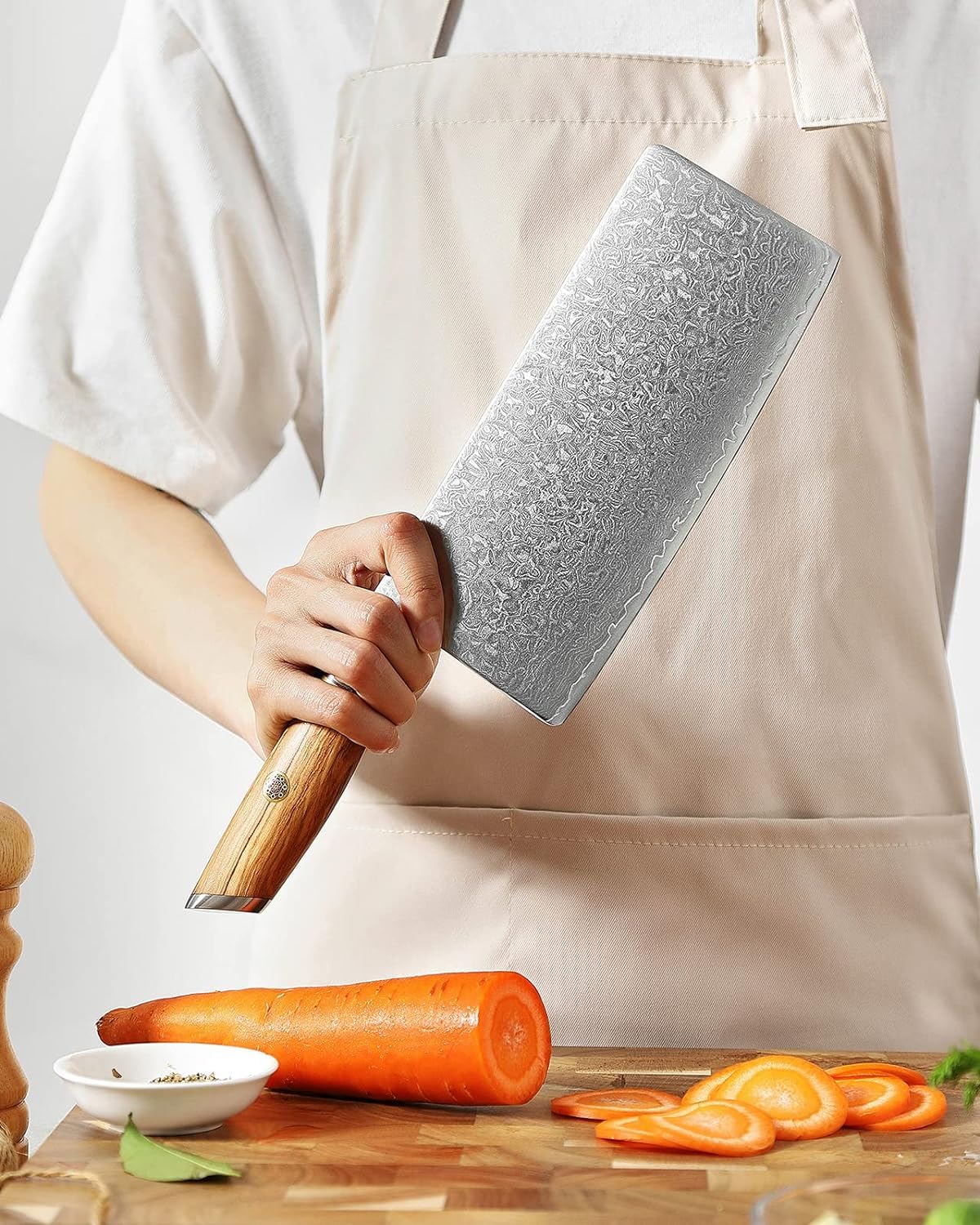 XINZUO Cleaver Knife 7.5 Inch, 73 Layer Damascus Steel Powder Steel Core Chinese Chef's Knife, Multifunction Vegetable Meat Slicing Knife with Olive Wood Handle -Lan Series
