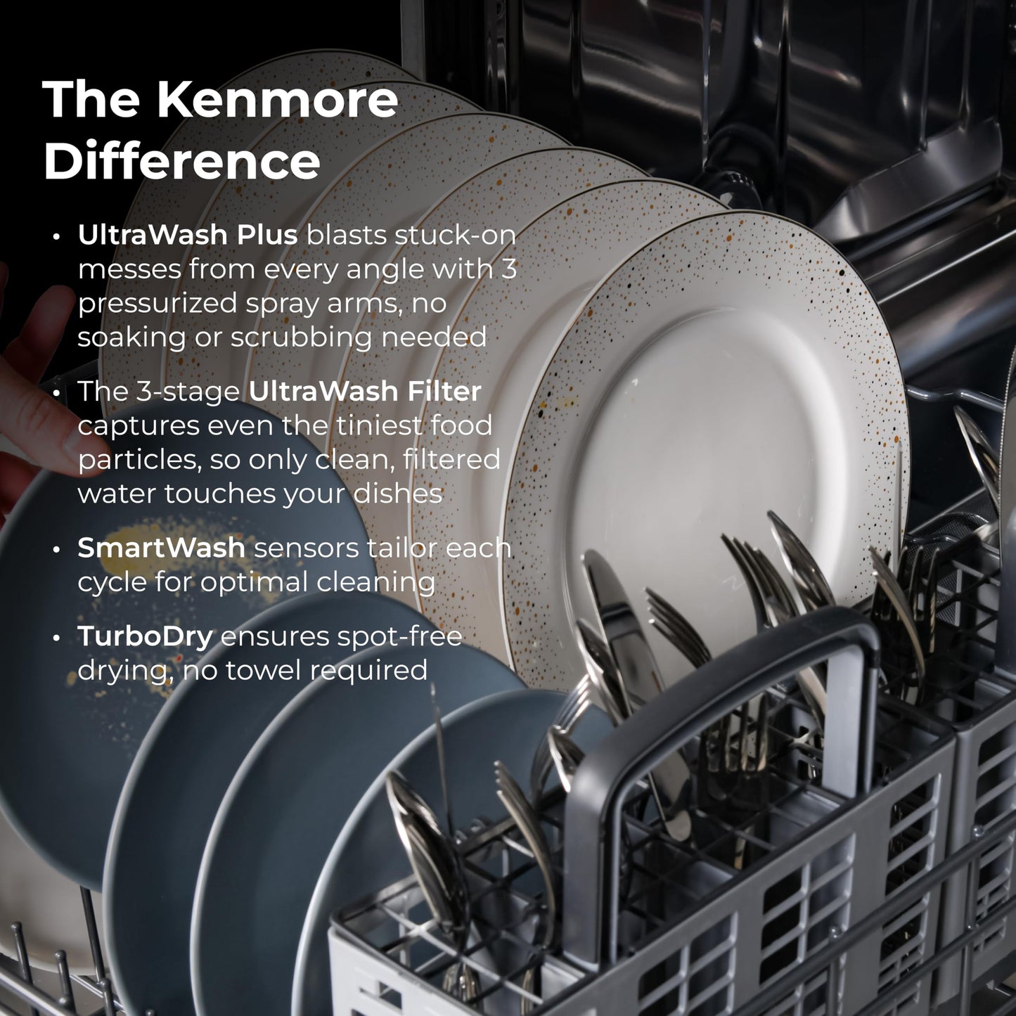 Kenmore 22-14609 24" Built-In Dishwasher - UltraWash Plus, TurboDry, SmartWash & EasyFlex Third Rack - 15 Place Settings - 45 DBA - ENERGY STAR Certified - 24" - Black