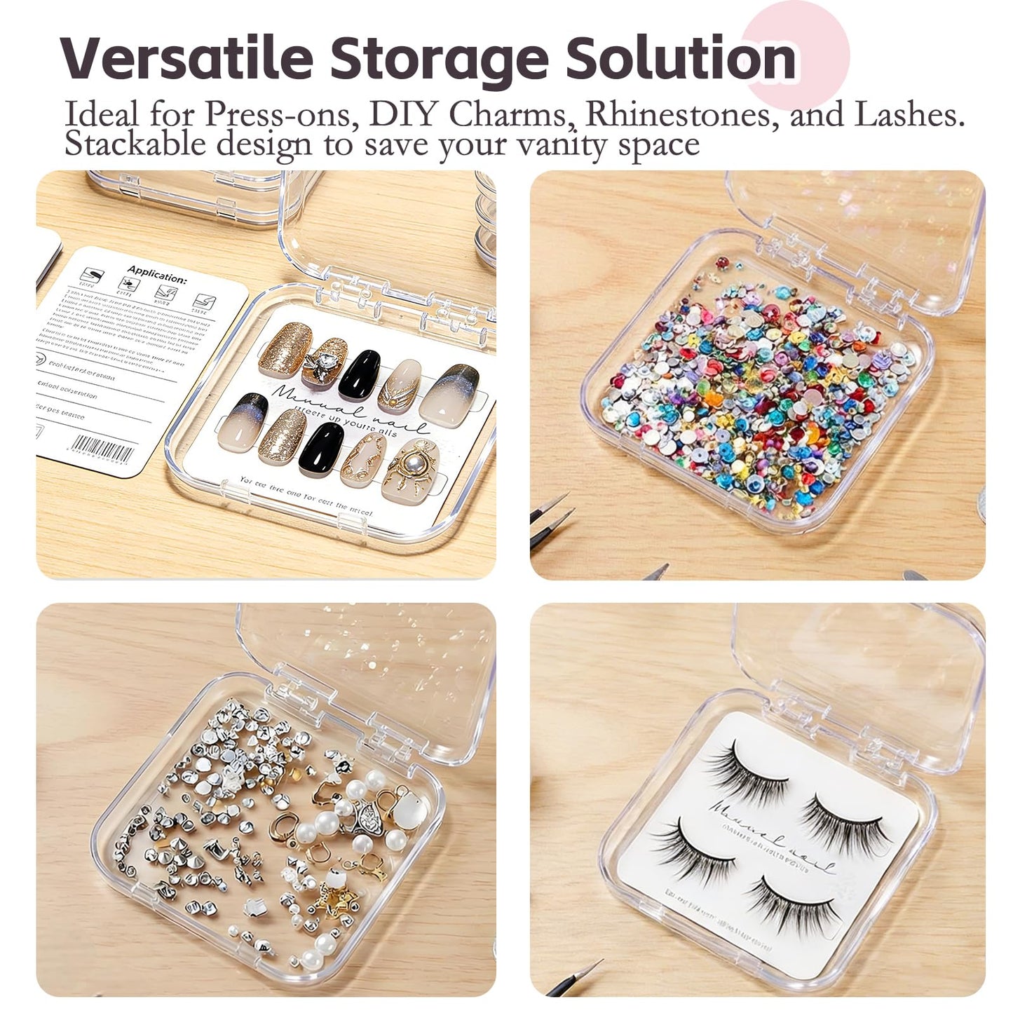 ITQUTC 20 Pack Press on Nail Packaging Kit - Clear Press on Nail Boxes with Cards and Adhesive Tape, Professional Nail Case for Small Business and Storage DIY Nail Projects
