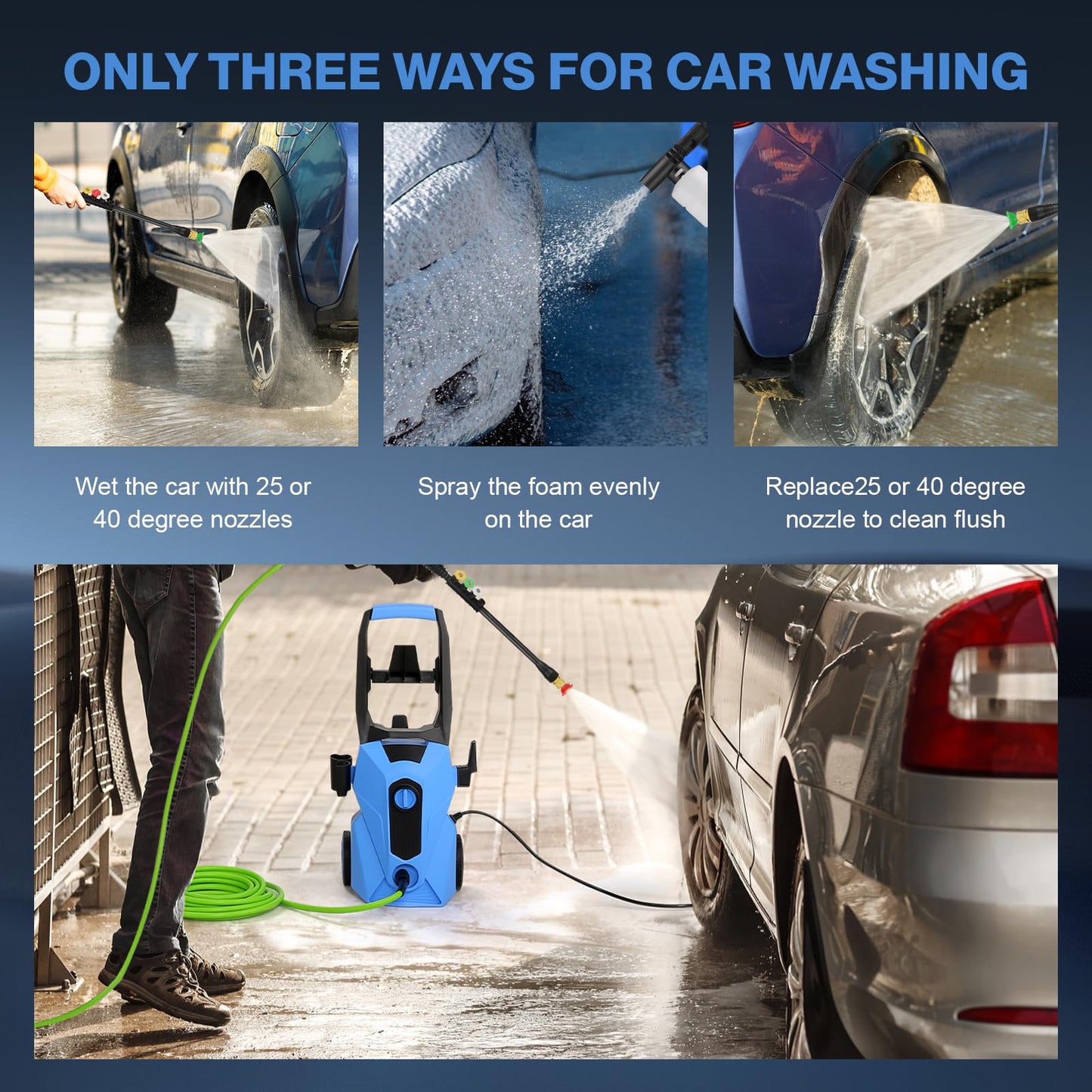 commowner 2026 New 5000PSI Electric Pressure Washer, Power Washer with 33FT Resistant Extension Hose and 4 Nozzles, Compatible with Undercarriage washers, Professional Powerwashers for Home/Car(Blue)