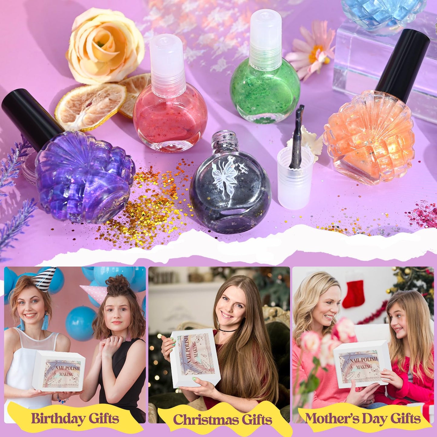 Gdblsm Gel Nail Polish Making Kit- 49Pcs DIY Nail Art Kit for Beginners, Make Your Own Nail Polish, Glitter Gel Polish Set with Empty Bottles, 24 Pigment, Fun Fingernail Polish Kit, Gift for Women