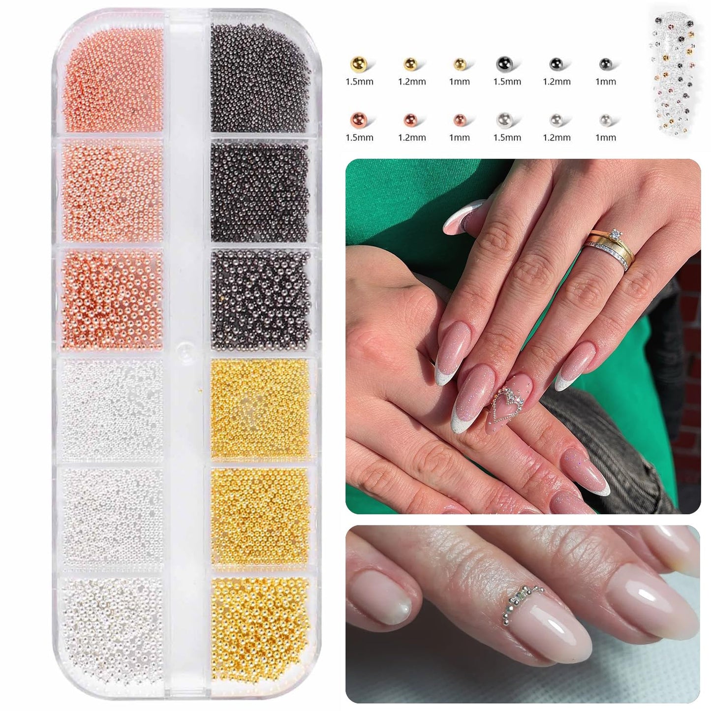 GZMAYUEN Nail Charms Nail Stickers Kit, 4 Boxes Nail Art Rhinestones Pear, 12 Sheets French stickers for Nails, 3D Nail Art Design Kit Nail Decorations for Women