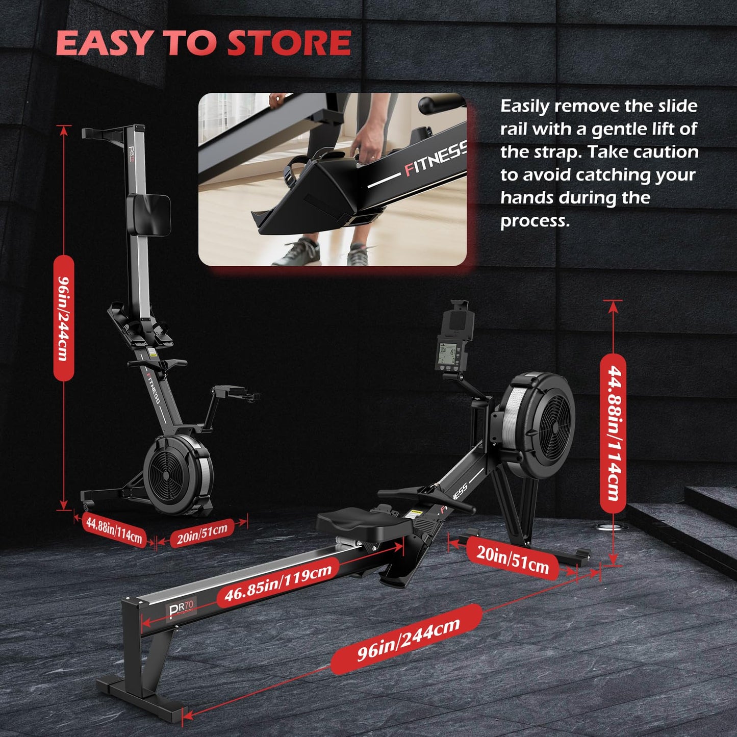 PASYOU Air Rowing Machine for Home,10-Level Resistance 350lb Load Rower Machine,Foldable Row Machines Commercial with 47in Rail and Bluetooth Backlit Monitor, Adjustable Tablet Holder PR70