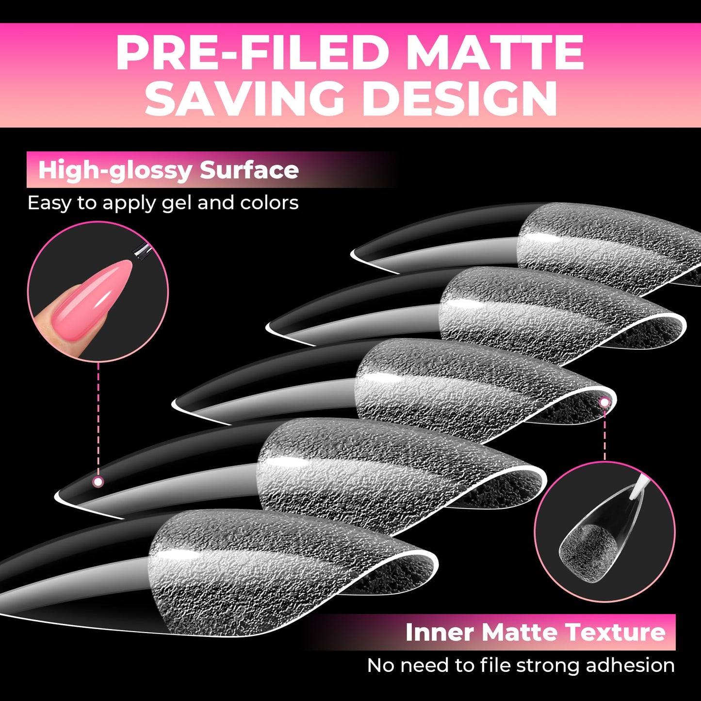 UNA GELLA Stiletto Gel Nail Tips:510Pcs Full Cover Nail Tips Medium Stiletto Almond Pre-etched Fake Clear Acrylic False Nails Sturdy Stiletto Press on Nails for Nail Extensions Home DIY Salon 15 Sizes