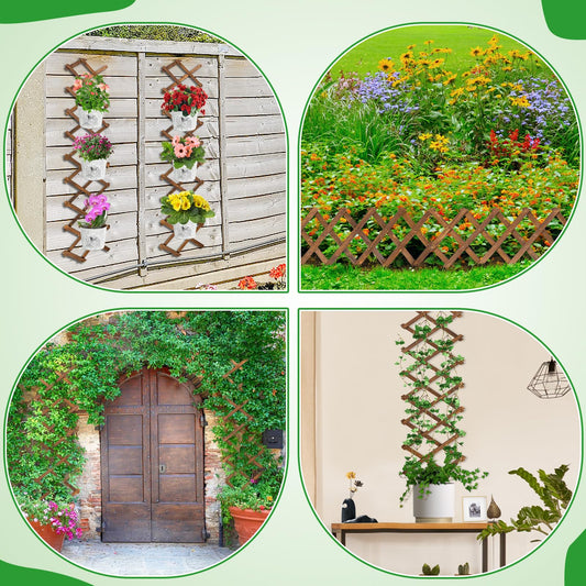 Pack of 2 Extra Thick Wooden Wall Trellis- Expandable Wall Planter Lattice Panels for Climbing Plants, Hanging Vertical Plant Support Fence Frame Outdoor Indoor for Balcony Patio Garden Room