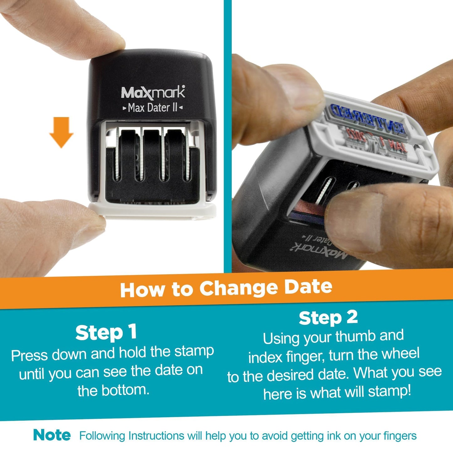 MaxMark Self-Inking Rubber Date Office Stamp with Entered Phrase Blue Ink & Date RED Ink (Max Dater II), 12-Year Band