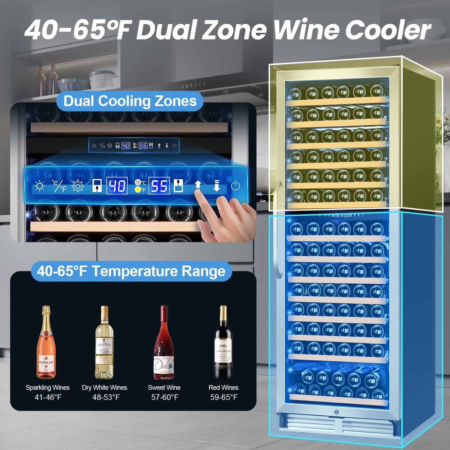 Velieta 180 Bottles Wine Fridge 24 Inch Dual Zone Wine Cooler Refrigerator Freestanding Wine Refrigerator with Glass Door and Safety Lock, Large Wine Cellar for Home, Office, Kitchen