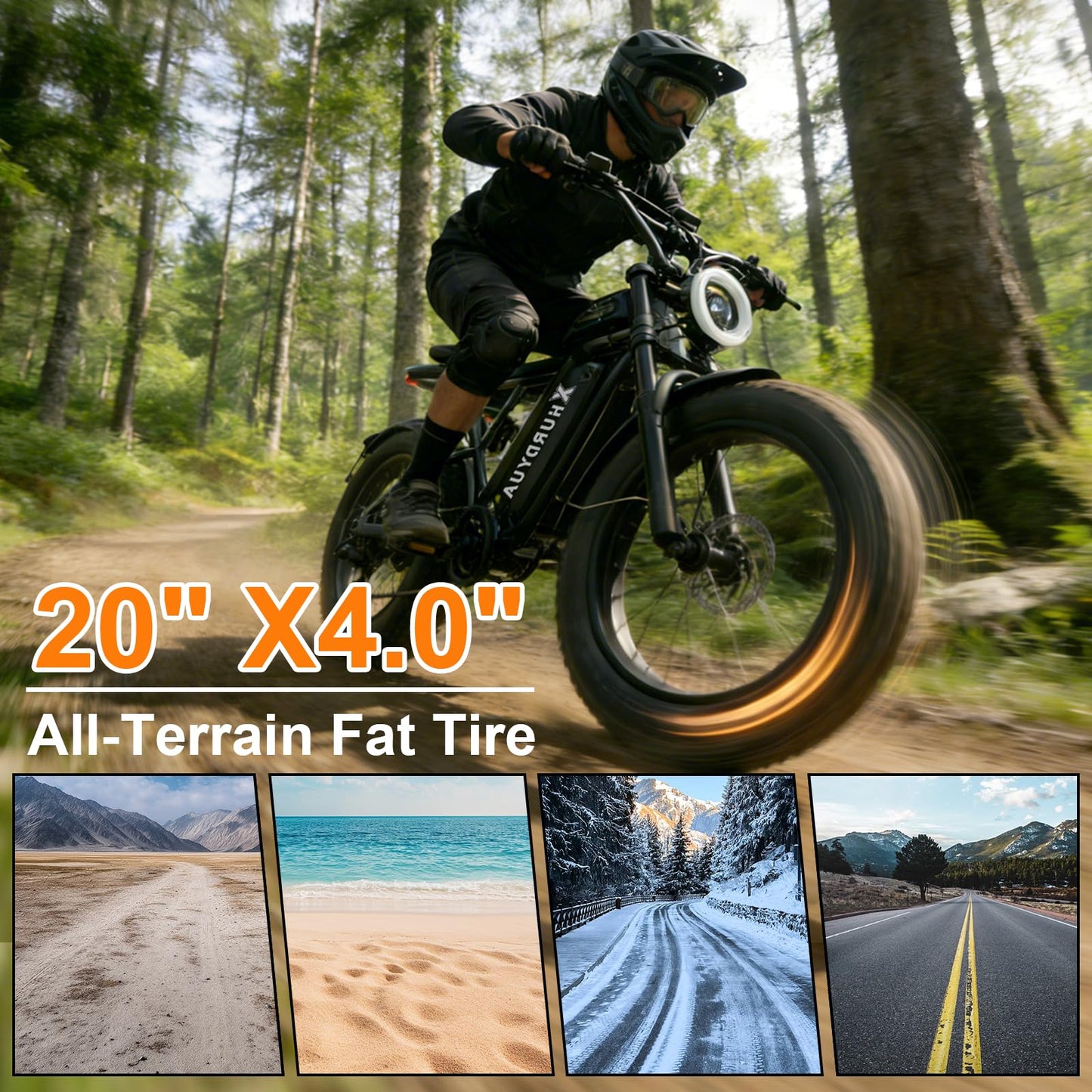 XHURDYUA Electric Bike for Adults,1500W Peak Motor&33MPH Electric Dirt Bike，48V 20AH Battery, 70Max Miles,Dual Suspension Ebikes for Adults, 20" Fat Tire E Bike（Black）