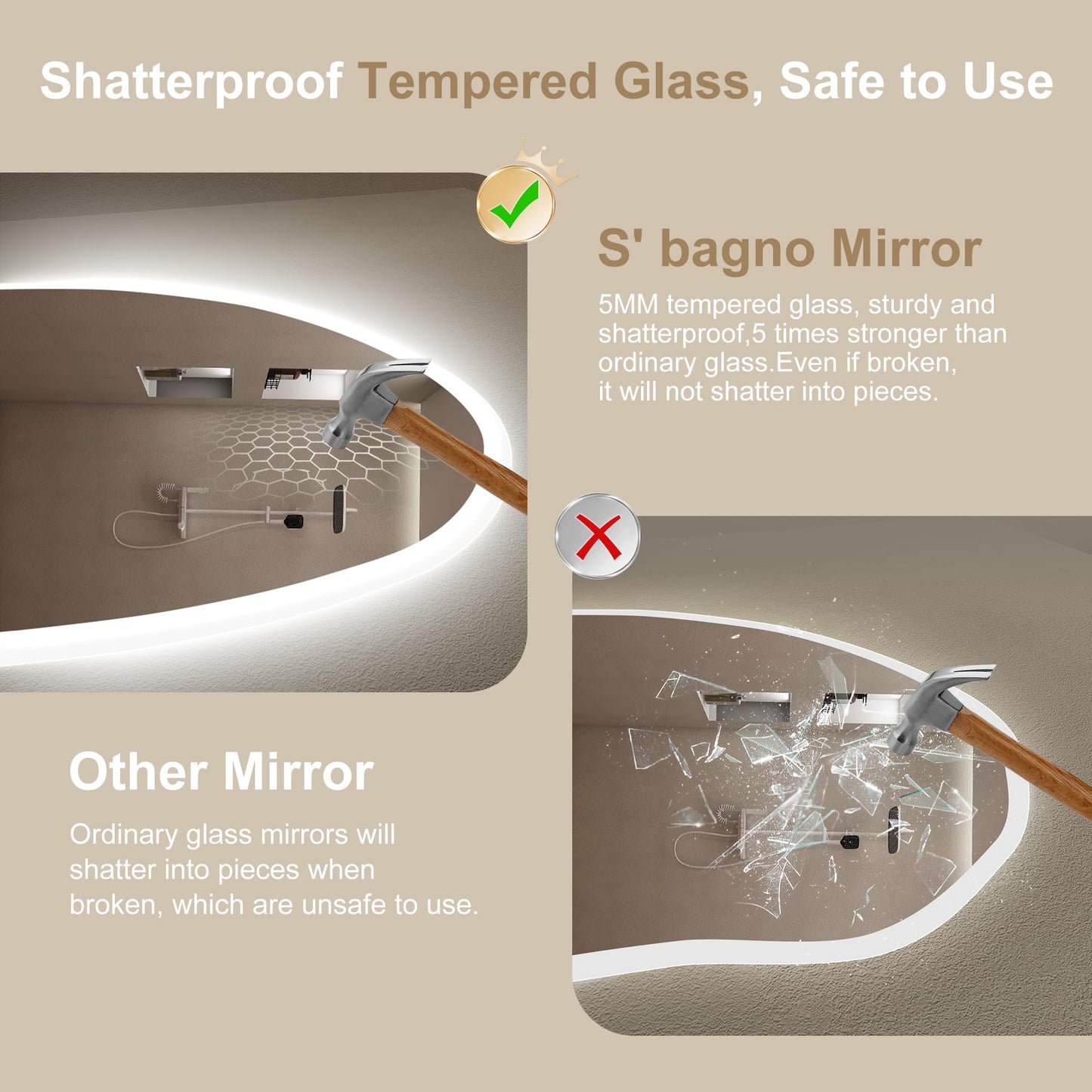 S·BAGNO 36’’×24’’ Led Bathroom Mirror with Lights, Backlit and Front Lighted, Anti-Fog Wall-Mounted Vanity Mirror 3000K/4000K/6500K, Dimmable Inside Bluetooth Speaker Smart Mirror