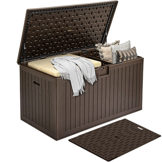 DWVO 260 Gallon Double-Wall Deck Box with Divider, XXL Extra Large Resin Outdoor Storage Box, Lockable & Waterproof, Double as Seating, 1000lbs Capacity (Brown)