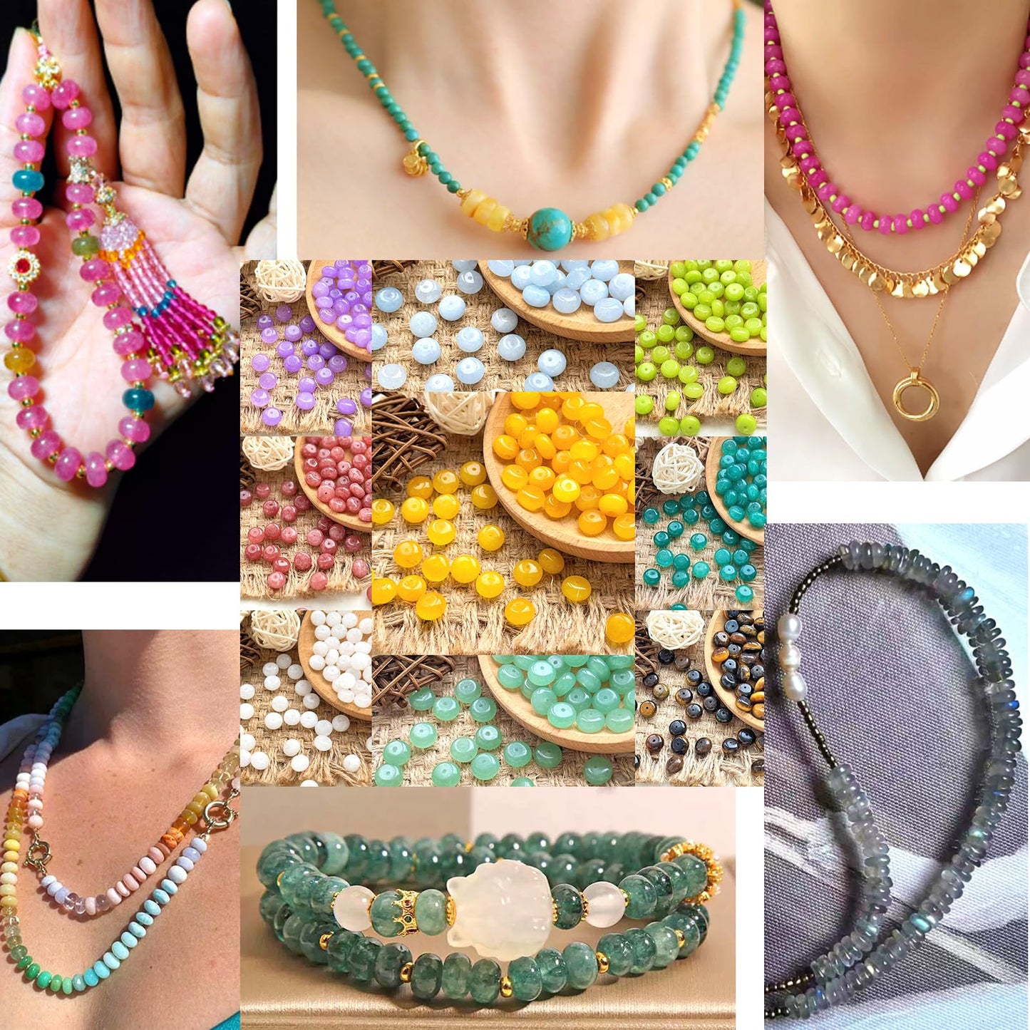 5x8mm 76pcs Gold Tourmaline Rondelle Spacer Loose Beads Abacus Disk Stone Round Loose Gemstone Beads for Jewelry Making DIY Bracelet Necklace