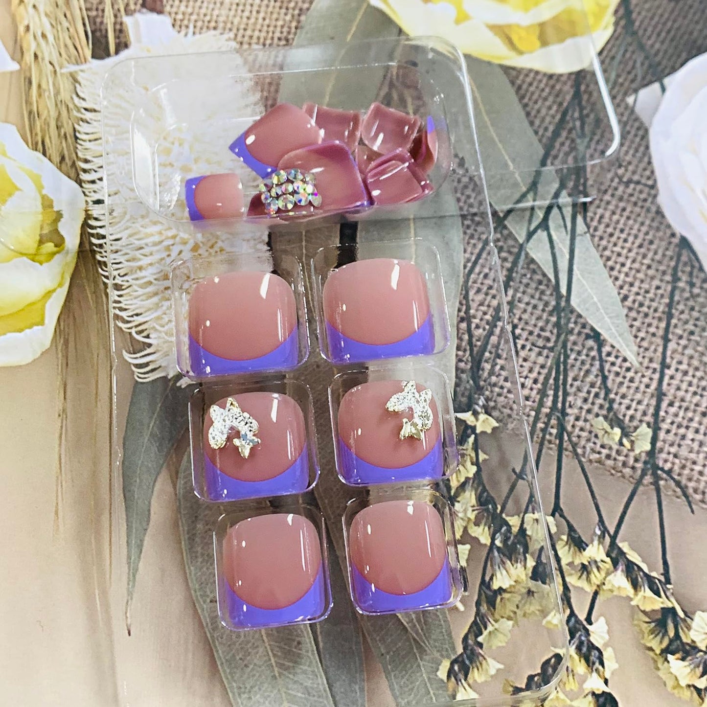 FIEONCIY Press on Toenails with Designs Acrylic Fake Nails for Toe Artificial False Nails with Charms Glue on Toe Nails for Spring Summer Stick on Toenails for Women Girls(JP3347)