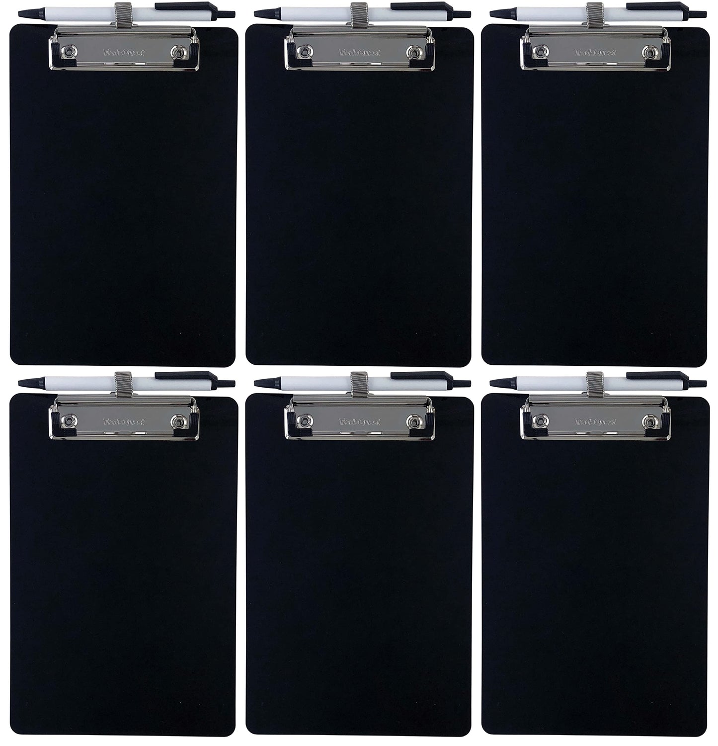 Trade Quest Small Memo Clipboard 6'' x 9'' Pen Holder Clip Plastic (Black) (Pen Included) (Pack of 6)