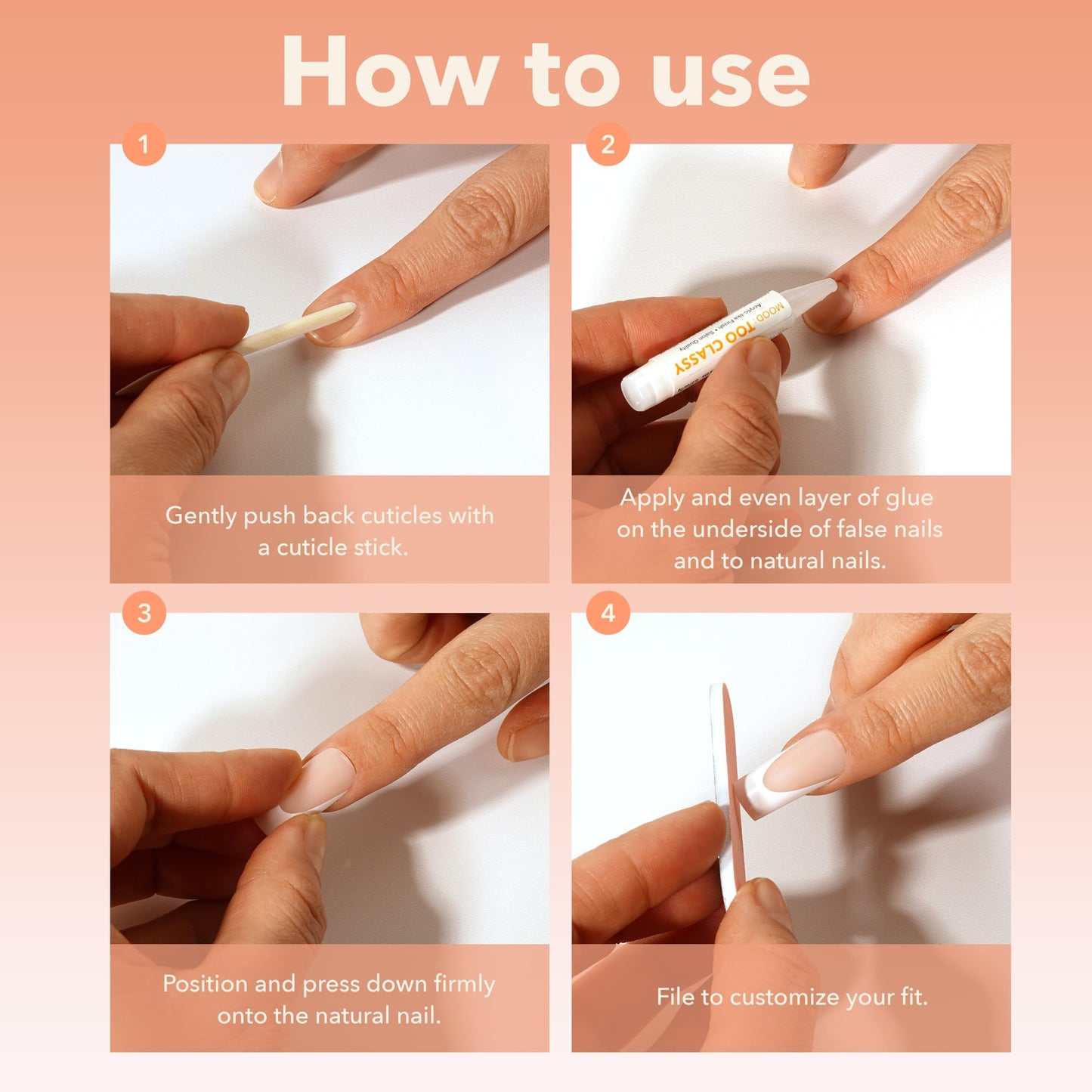 MOOD: TOO CLASSY Press On Nails - In the Nude | Trendy Long Coffin Shape | Salon Acrylic Finish, Kit Includes 30 Nail Tips, Mini Glue, Adhesive Tabs, Nail File, Cuticle Stick, Prep Pad