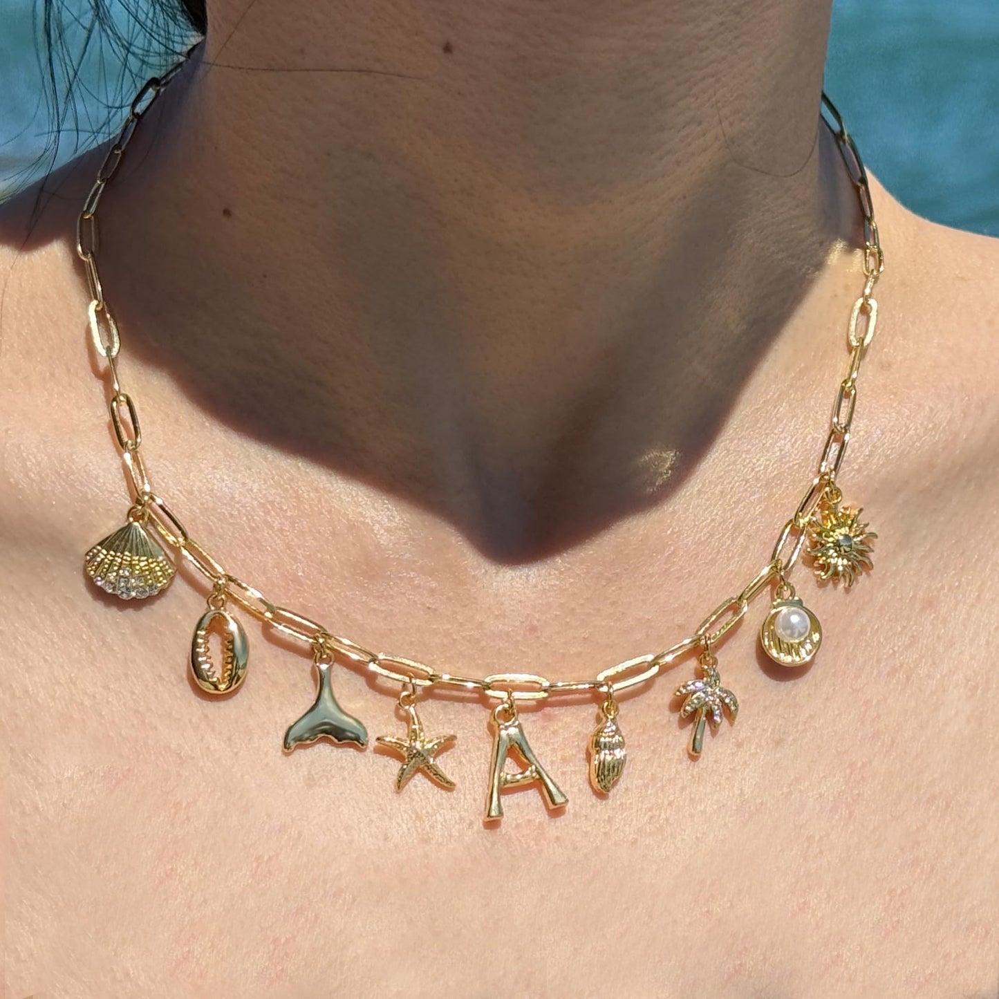 JALZEMPL Initial Charm Necklaces For Women Shell Letter Paperclip Chain Seashell Starfish Beach Summer Pendant Boho Surfer 14K Gold Plated Jewelry Gift (O)