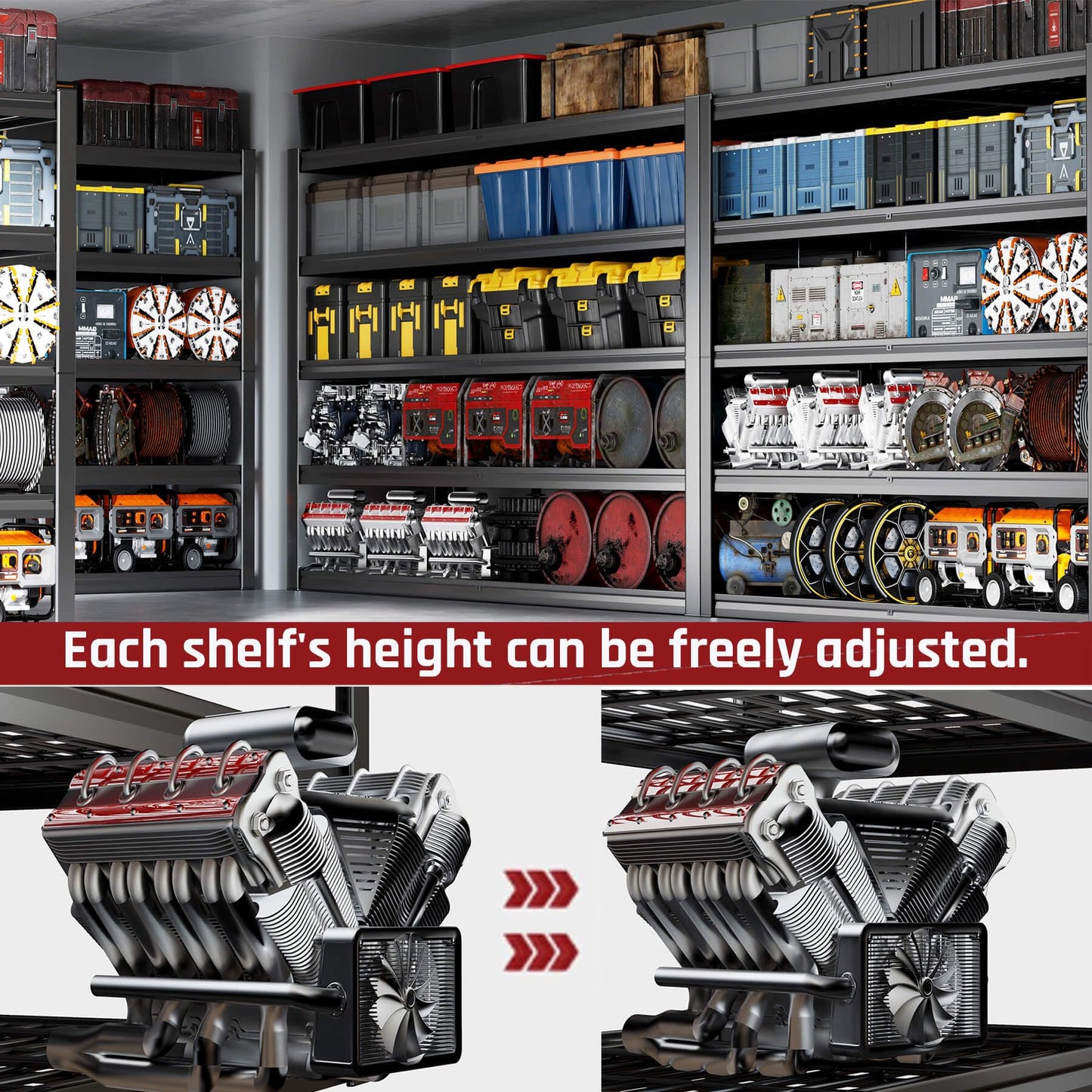 PMKES 68" W Garage Shelving Heavy Duty, 5 Tier Garage Shelves, Adjustable Storage Shelving Unit, Commercial Metal Shelf for Warehouse, Pantry, School, Shop, 68" Wx20 Dx84 H