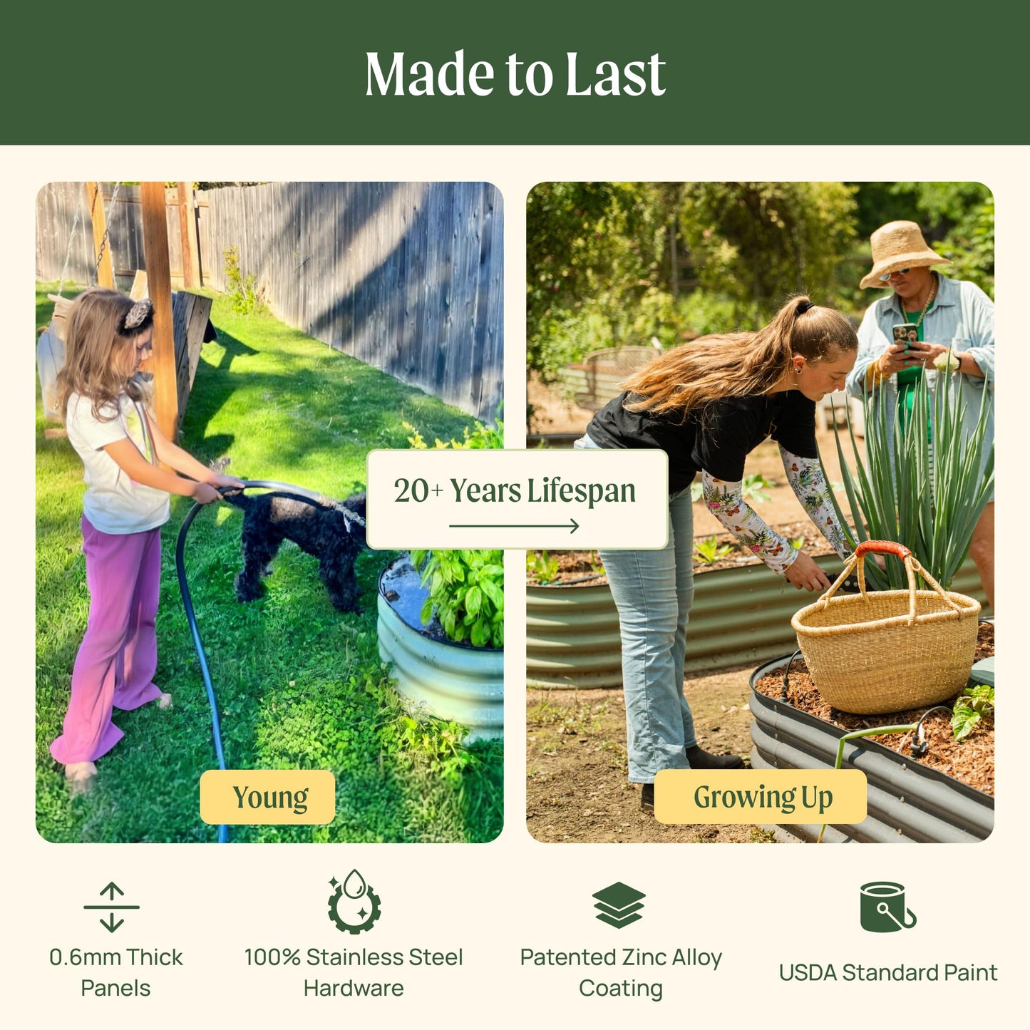 Vego garden Raised Garden Bed Kit, 17" Tall 10 in 1 Jumbo Modular Metal Planter Box for Vegetables, Flowers, Herbs, Pearl White