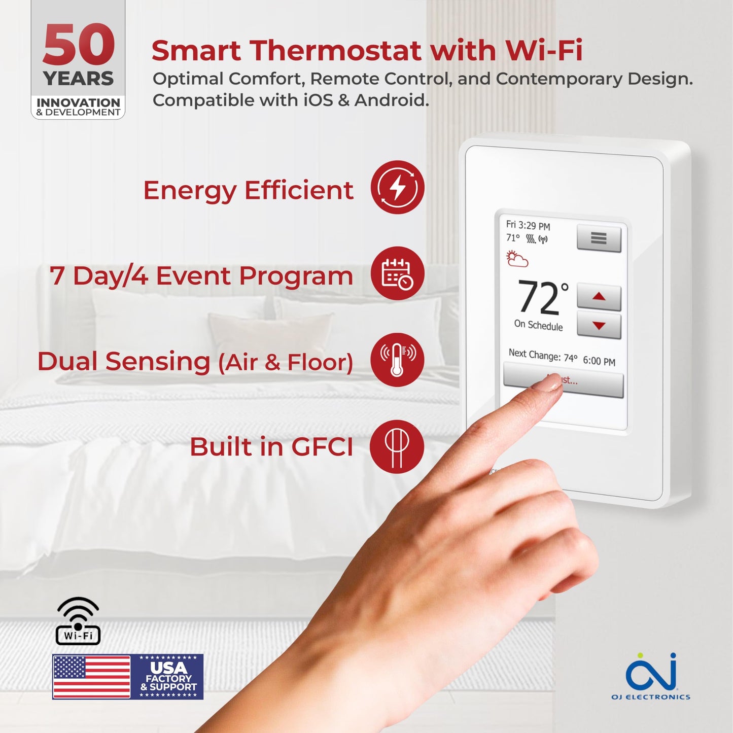 LuxHeat 40sqft Electric Radiant Floor Heating System - 120v Floor Heating System Under Tile Includes UWG4 WiFi Programmable Thermostat w/GFCI, Uncoupling Membrane, Cable, Monitor & Sensor