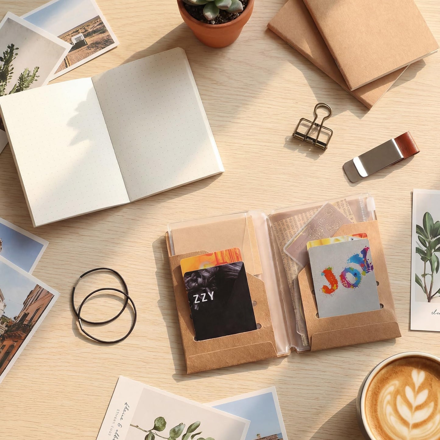 Thenshop Travelers Notebook Accessories Kit Include Dotted Passport Size Travelers Notebook Inserts, Travel Kraft File Folder, Zipper Case, Pen Holder, Binder Clip and Elastic Bands