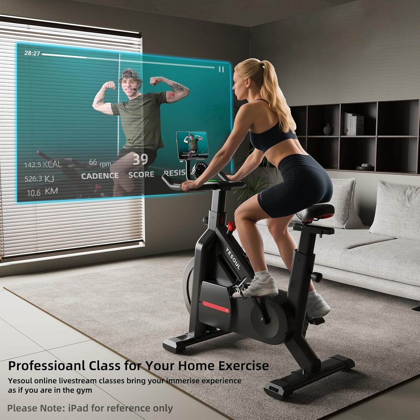 YESOUL Exercise Bike for Home, Self Powered Fan Stationary Bike with Dynamic LED Light Effects, Pro Livestreaming Classes, Smart Exclusive App, 300 LBS Magnetic Resistance Indoor Stationary Cycling Workout Bike for Home