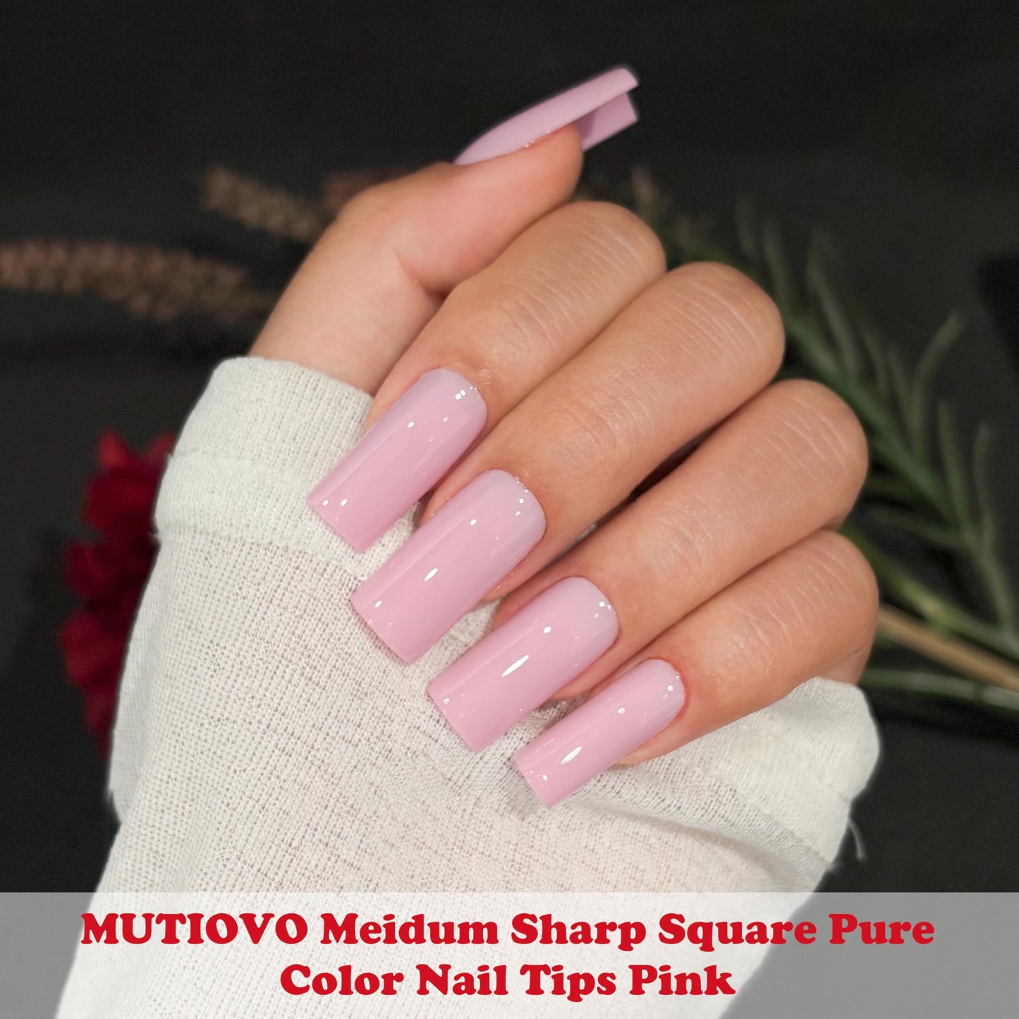 MUTIOVO Medium Square Nail Tips -180Pcs Solid Pure Color PINK Soft Gel Fake Nails, Straight Full Cover Press on Nails, Pre-buffed Matte White Artificial Nails for Professional Salon & Home DIY