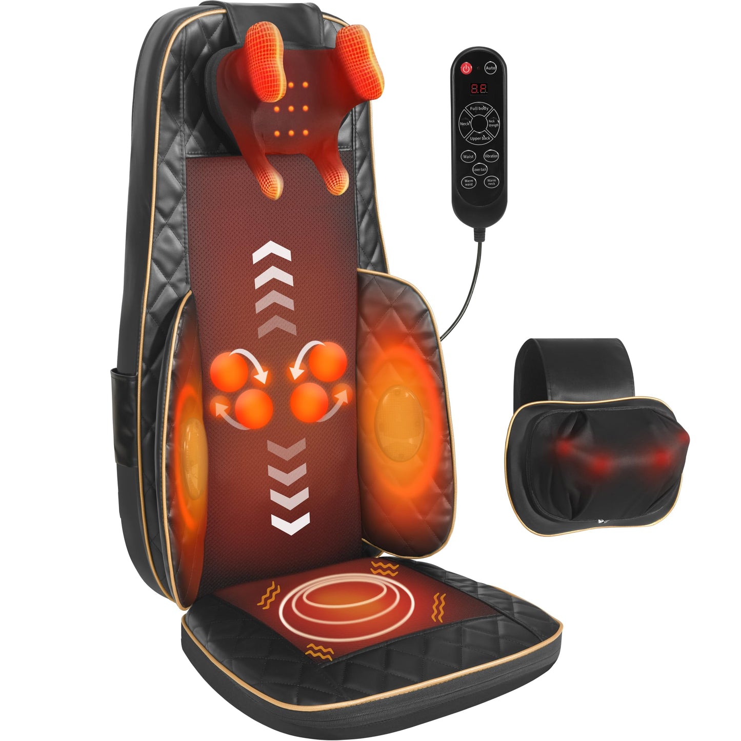 MAIBOLE Shiatsu Neck and Back Massager with Heat: Adjustable Deep Tissue Massage Cushion for Full Back, Neck, Lumbar & Hips - Fits Office Chair, Recliner, Upgraded Version