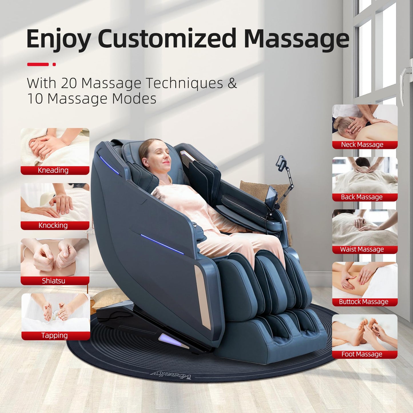 4D Massage Chair Full Body Zero Gravity SL-Track Real Relax Massage Chair Recliner-Shiatsu,Heat,Calf-Extension,20-Massage Technique,Thai Yoga Stretch,Foot Roller,AI Voice,Touch Screen,Wireless Charge