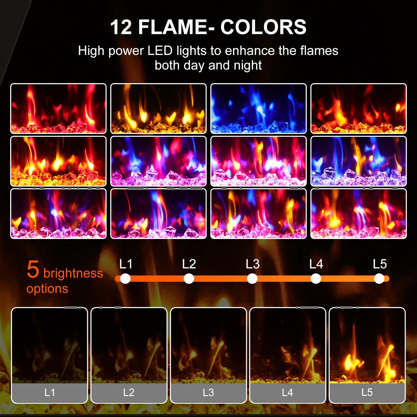 BREEZEHEAT 72" Slim Electric Fireplace Insert-ETL Certified Fireplace Ultra Thin, Recessed/Wall Mount, 3D Flame with Crystal, Remote & Touch, 750W/1500W (900 Sq.Ft), 8H Timer