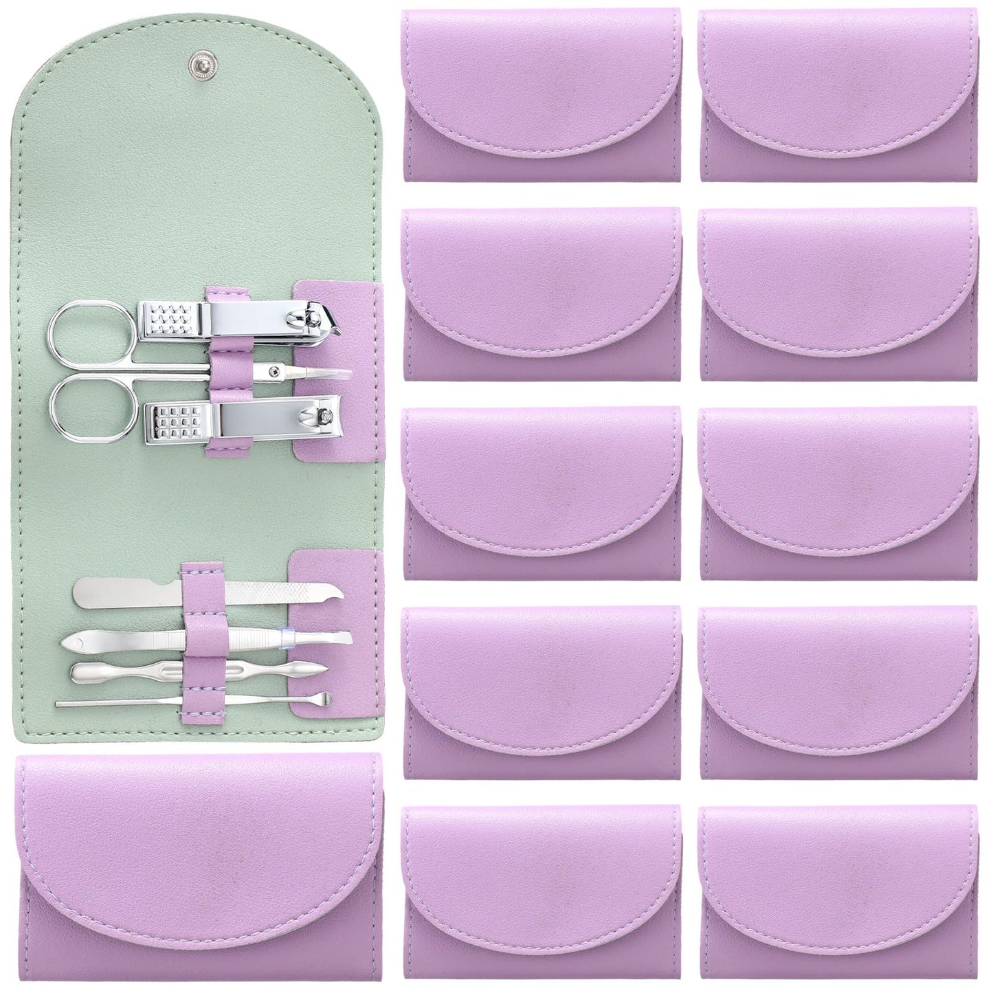 Lanties 12 Set Manicure Set Bulk Mini Manicure Nail Clipper Kit 7 in 1 Stainless Steel Professional Nail Care Pedicure with Travel Portable Bag Grooming Kits for Women Men Home(Purple)