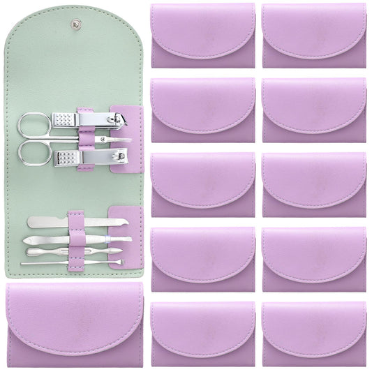 Lanties 12 Set Manicure Set Bulk Mini Manicure Nail Clipper Kit 7 in 1 Stainless Steel Professional Nail Care Pedicure with Travel Portable Bag Grooming Kits for Women Men Home(Purple)