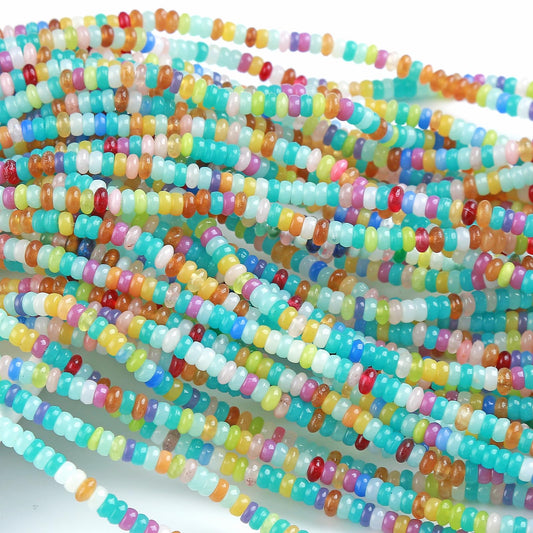 150PCS 2x4mm Natural Colorful Blue Stone Rondelle Beads Abacus Disk Stone Beads Round Loose Spacer Gemstone Beads for DIY Bracelet Necklace Jewelry Making