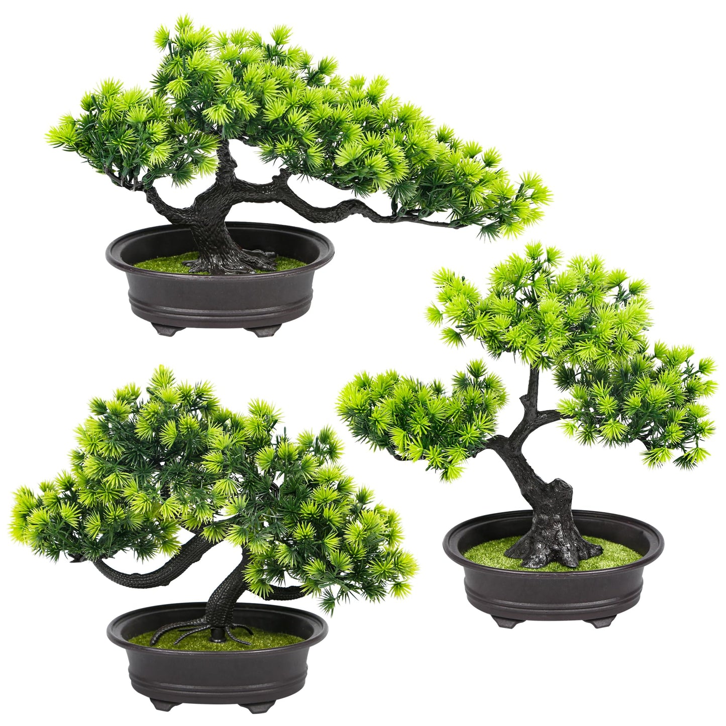 Artificial Bonsai Tree Fake Plants 3 POTS Artificial Plant Indoor Small Faux Juniper Decoration, Office Desk Shelf Bedroom Living Room Decor