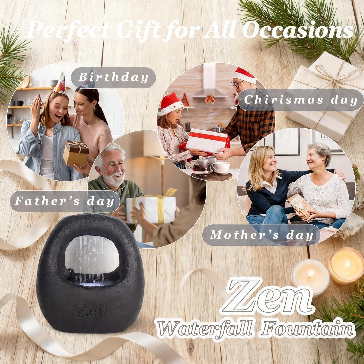 Tolatr Zen Waterfall Fountain Indoor – Small Indoor Water Fountains with Relaxing Waterfall Feature, Decorative Water Fall Fountain for Home & Office