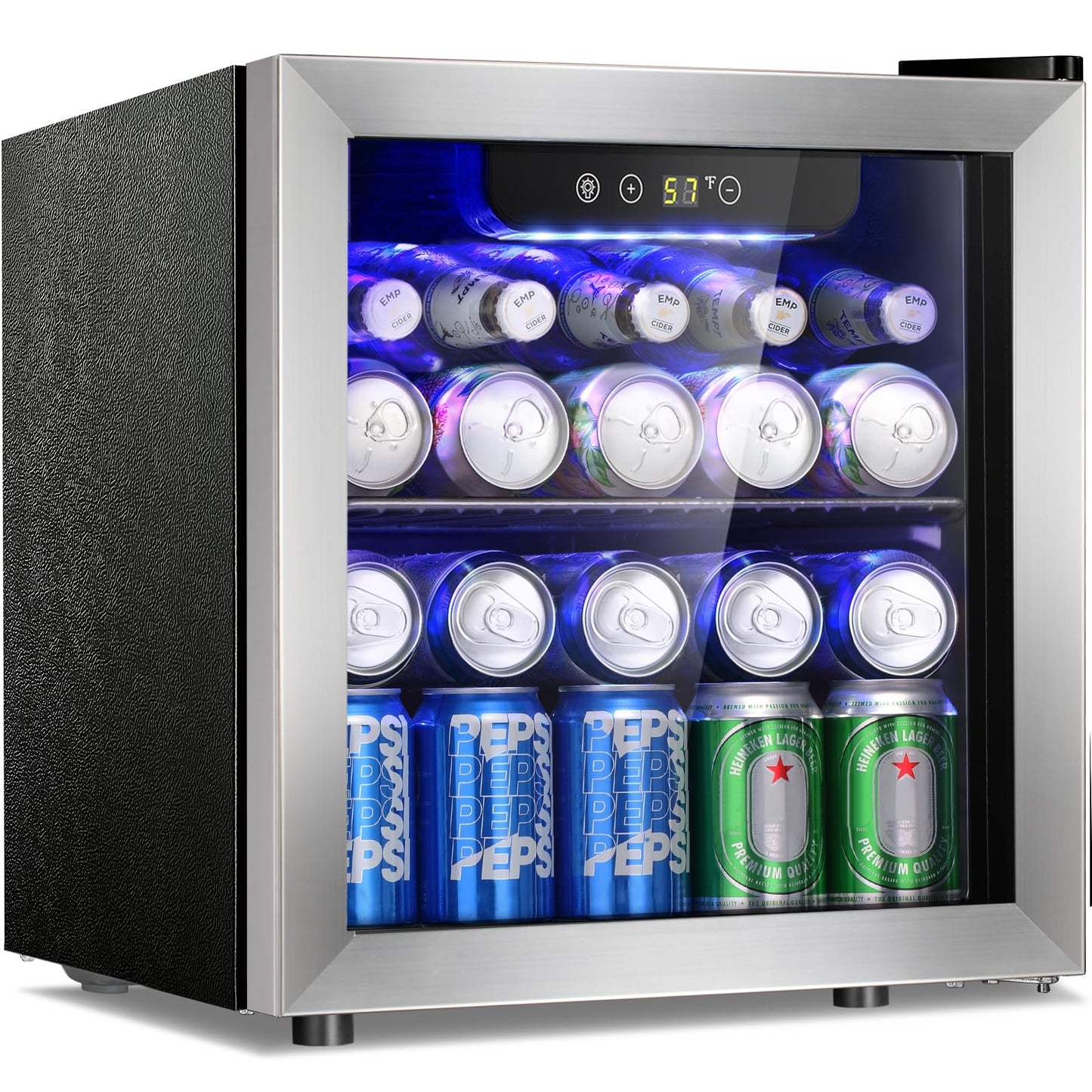 Antarctic Star 48 Can Beverage Refrigerator,12 Bottle Wine Cooler with Stainless Steel Glass Door, Digital Temperature Display,Electronic Temperature Control, Silver