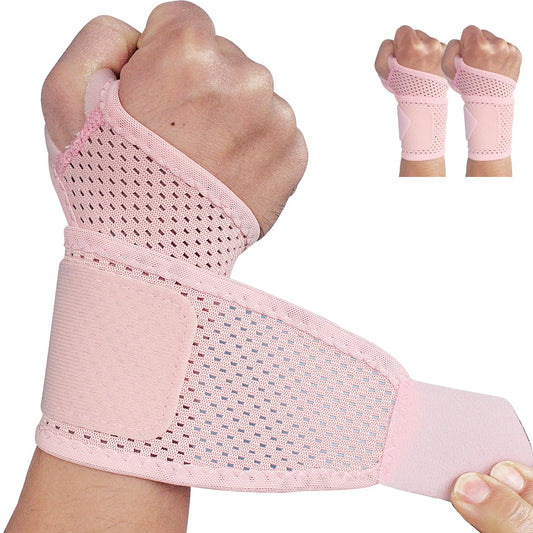 2 Pack Ultra-Thin Mesh Wrist Brace - Breathable Compression Wrist Support for Workouts & Daily Use - Adjustable Wrist Strap - Unisex Wrist Brace for Pain Relief, Tendonitis, Carpal Tunnel (Pink)