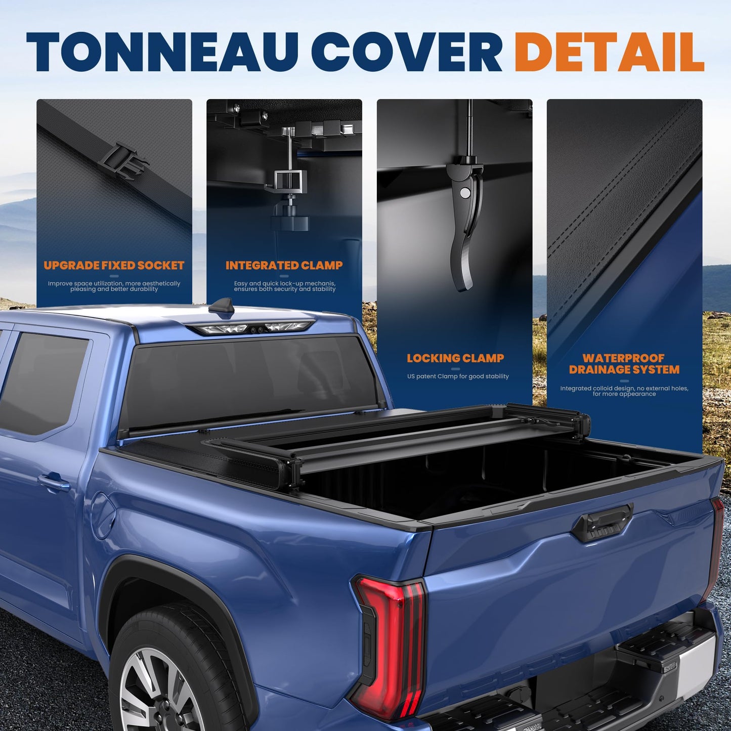 KUIPERAUTO Soft Tri Truck Bed Tonneau Cover Compatible for 2014-2025 Toyota Tundra 5.5ft Bed (incl Utility Track System