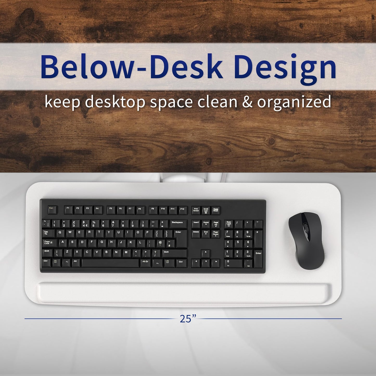 VIVO Adjustable 25 x 10 inch Computer Keyboard and Mouse Platform Tray Ergonomic Under Table Desk Mount Drawer Underdesk Shelf, White, MOUNT-KB03W