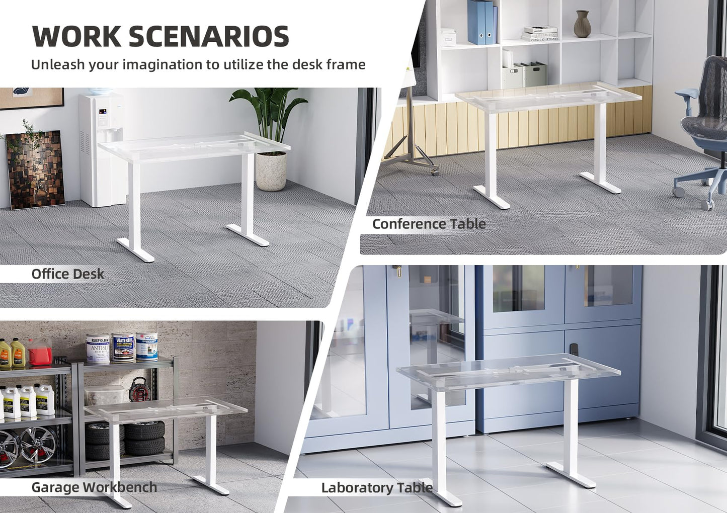 Claiks Dual Motor Standing Desk Frame, Electric Stand Up Desk Legs Frame Workstation Up to 63",T-Shaped Adjustable Standing Computer Desk for Home and Office, (White Frame only)