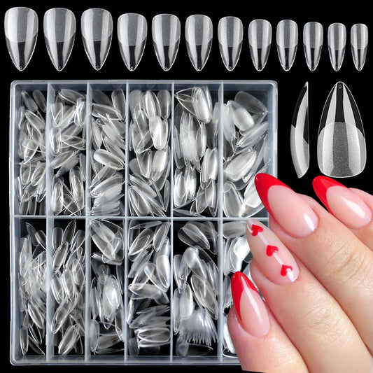 LoveOurHome 600pc Almond Nail Tips Medium Fake Nails Clear Press on Nail Almond Full Cover Short Stiletto Soft Gel Nails Tip Medium Artificial False Fingernails for Gel Acrylic Nail Extension