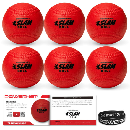 PowerNet Slam Ball 6-Pack, Baseball Size Weighted Ball with Textured Surface and Raised Seams, Training Equipment to Improve Hitting Power, 16 Oz Weighted Baseballs for Batting