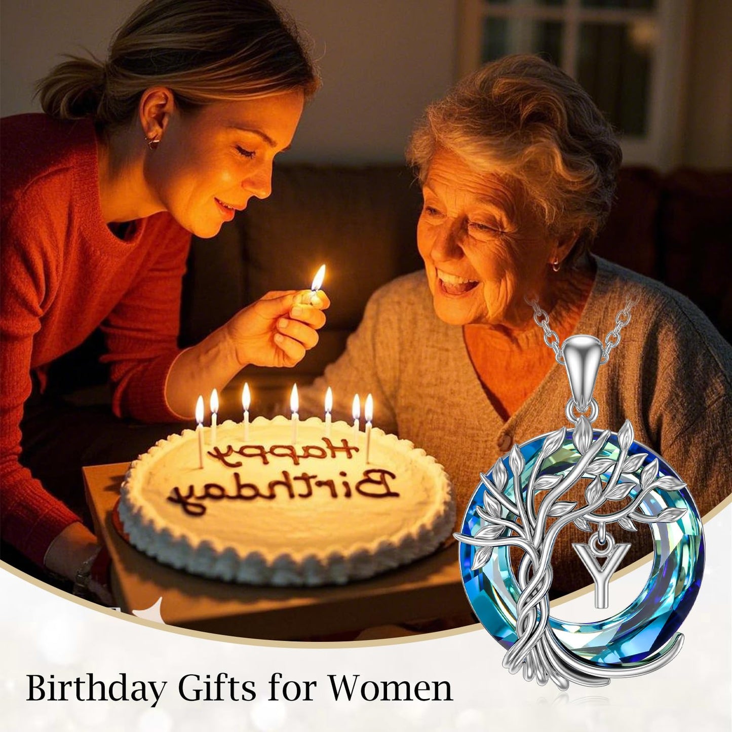 TOUPOP Tree of Life Initial Necklace Gifts for Women Sterling Silver Initial Y Letter Jewelry Irish Crystal Pendant Birthday Gifts for Women Her Mom Wife Daughter