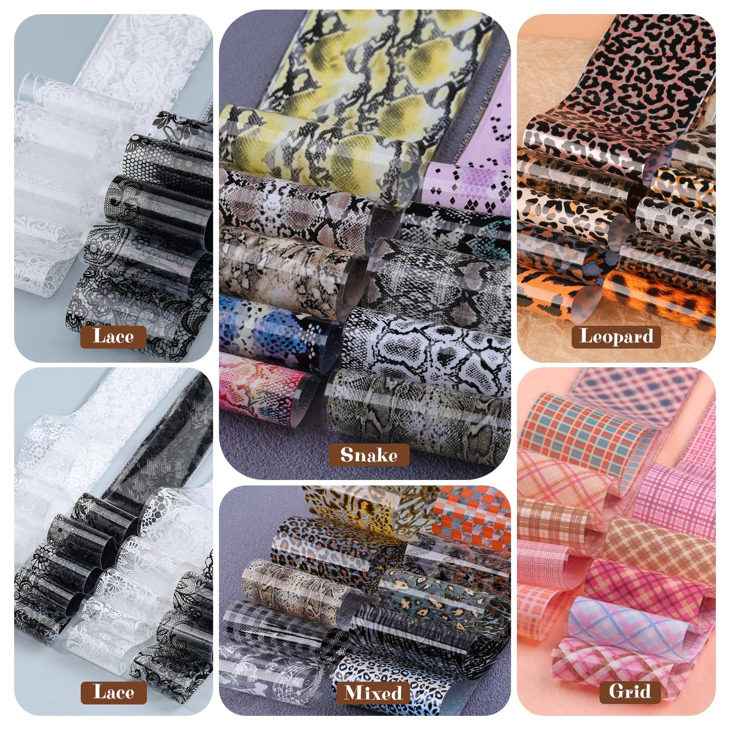 Snake Nail Foil Transfer Stickers, 10PCS Python Skin Holographic Foils, Starry Sky Laser Nail Art Decals & Adhesive Transfer Paper for Acrylic Gel Nails, Manicure Supplies and Nail Decorations