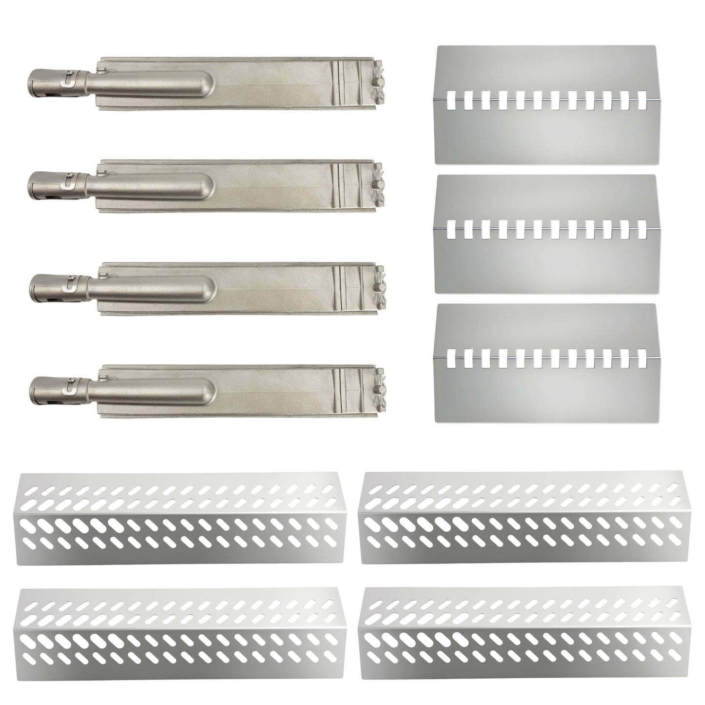 4-Pack 16516 Stainless Steel Burners 16 1/8", 4-Pack 16631 Flame Tamers, and 3-Pack 16520 Heat Plate Shields, Grill Replacement Parts Compatible with Bull, Lion, and Cal Flame 4-Burner Gas Grills